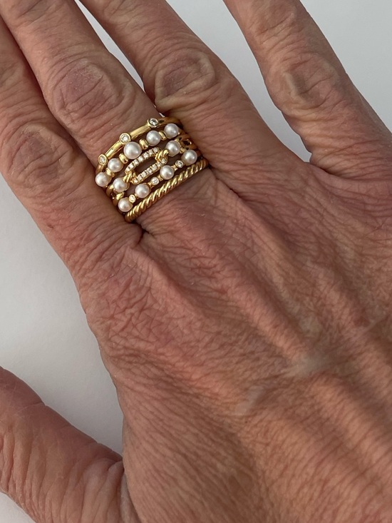 David Yurman Jewelry - David Yurman 18k Petite Perle Pearl & Diamond Five Row Stax Ring